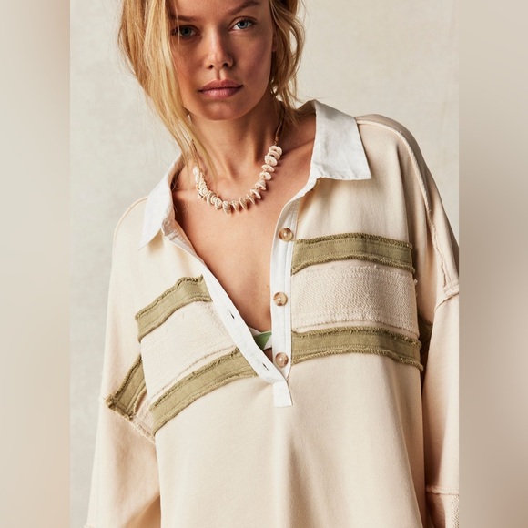 Free People Blair Sweatshirt Dress In Oatmeal Combo sz Small NWOT Oversized Fit - Picture 7 of 9